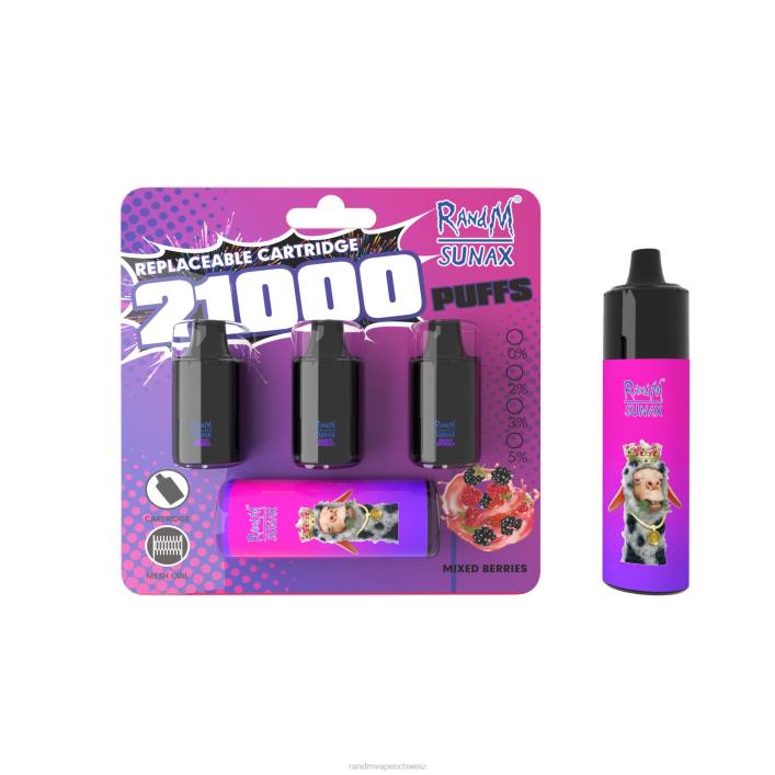 Fumot RandM Vape | RandM Sunax 00P2270 21000 Airflow Control Pod austauschbares Vape-Gerät 1 Stück gemischte Beeren